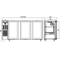 Glazen Barkoelkast | 3  Deuren | 579 Liter | 206.5x56.5x(H)89/90.5cm