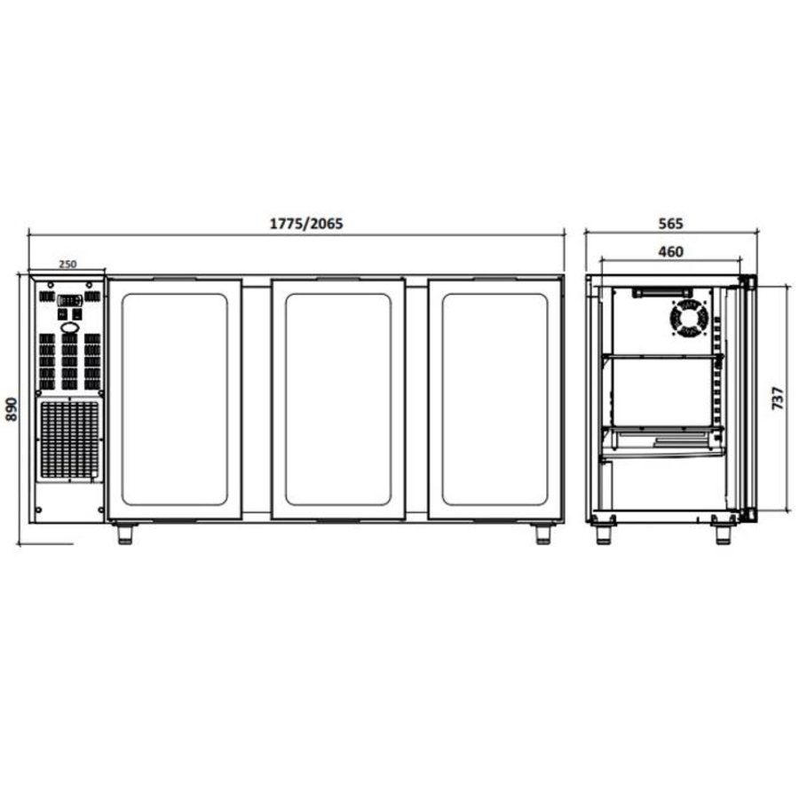 Glass Bar Fridge | 3 Doors | 579 liters | 206.5x56.5x (H) 89/90.5cm