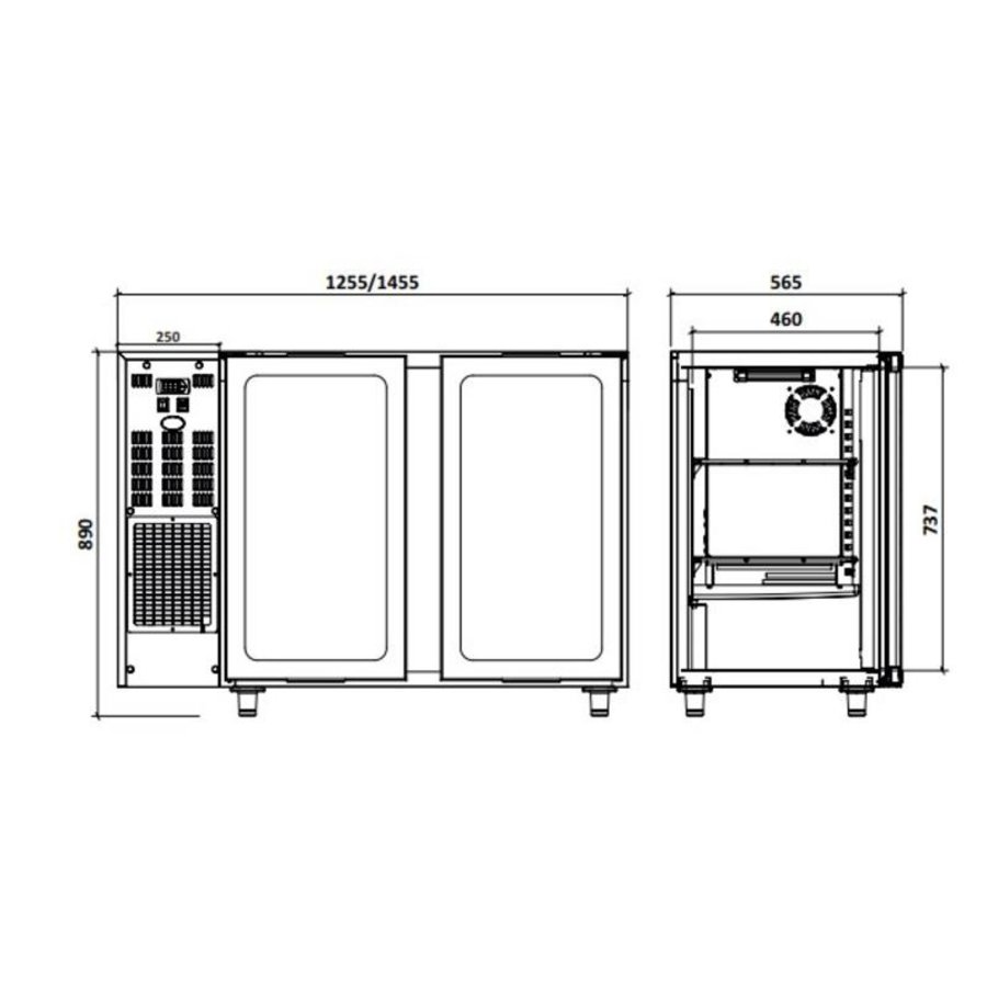 Barkoelkast met 2 Glazen Deuren | 375 Liter | 145.5x56.5x(H)90.5cm