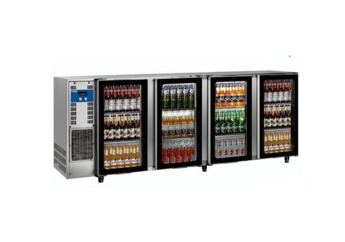  HorecaTraders Stainless steel bar fridge | 4 Glass Doors | 783Liter | 267.5x56.5x (H) 89 / 90.5cm 