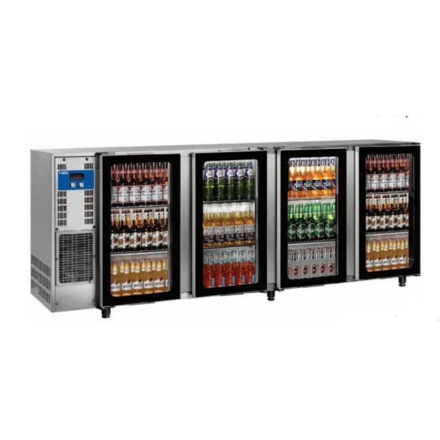 Réfrigérateur de bar en acier inoxydable | 4 portes vitrées | 783 litres | 267,5 x 56,5 x (H) 89/90,5 cm