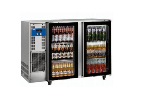  HorecaTraders Réfrigérateur de bar en acier inoxydable avec 2 portes vitrées | 375 litres | 145,5 x 56,5 x (H) 90,5 cm 