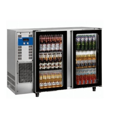  HorecaTraders Stainless Steel Bar Fridge with 2 Glass Doors | 375 liters | 145.5x56.5x (H) 90.5cm 