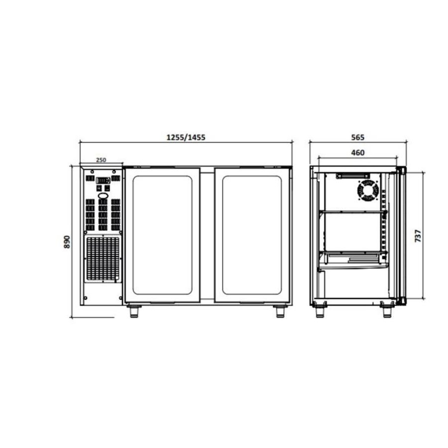 RVS Barkoelkast met 2 Glazen Deuren | 375 Liter | 145.5x56.5x(H)90.5cm