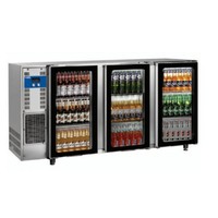 Réfrigérateur de bar en acier inoxydable avec 3 portes vitrées | 579 litres | 206,5 x 56,5 x (H) 90,5 cm