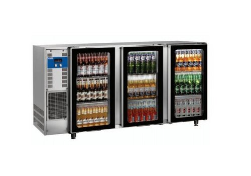  HorecaTraders Stainless steel bar fridge | 3 Glass Doors | 579 liters | 206.5x56.5x (H) 90.5cm 