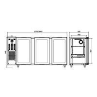 Réfrigérateur de bar en acier inoxydable avec 3 portes vitrées | 579 litres | 206,5 x 56,5 x (H) 90,5 cm