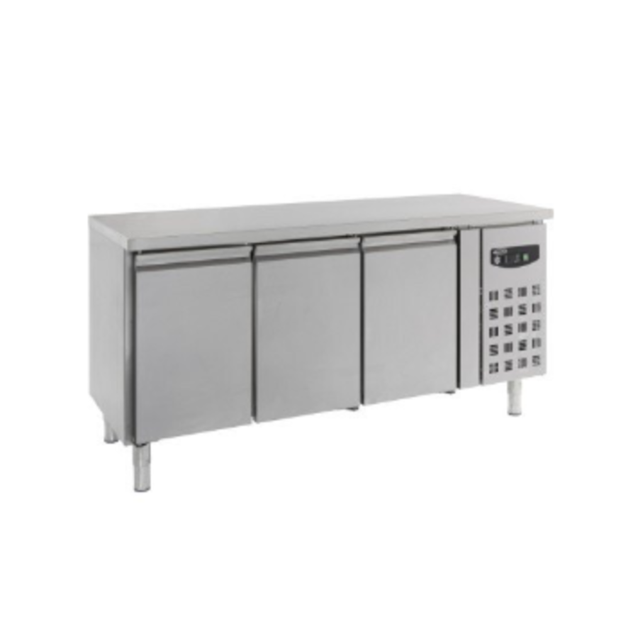 Banc de travail réfrigéré | 3 portes | Moteur droit | Acier inoxydable