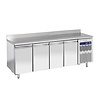 HorecaTraders Stainless Steel Workbench with Fridge/Freezer Combination | 4 Doors | Splashback