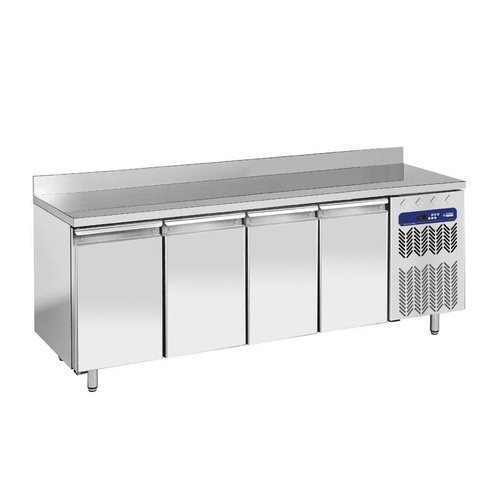  HorecaTraders Stainless Steel Workbench with Fridge / Freezer Combination | 4 Doors | Splash surround 