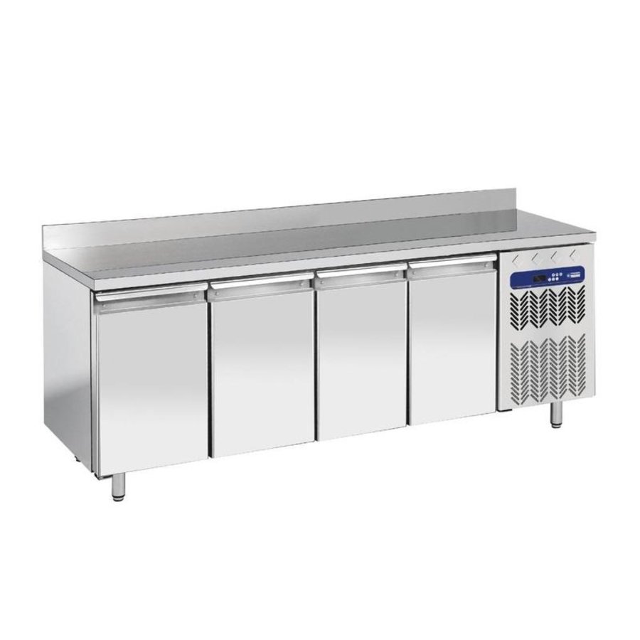 Stainless Steel Workbench with Fridge / Freezer Combination | 4 Doors | Splash surround