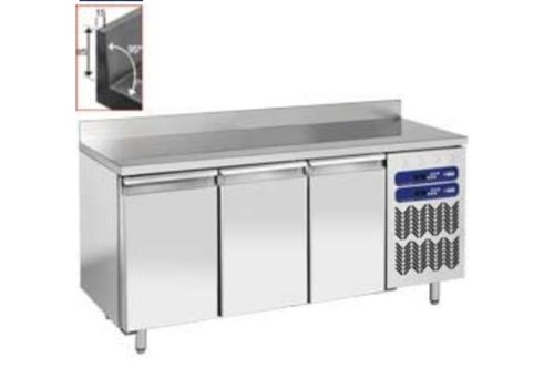  HorecaTraders Stainless Steel Workbench with Fridge / Freezer Combination | 3 Doors | Splash surround - 1809x700x (h) 880 / 900mm 