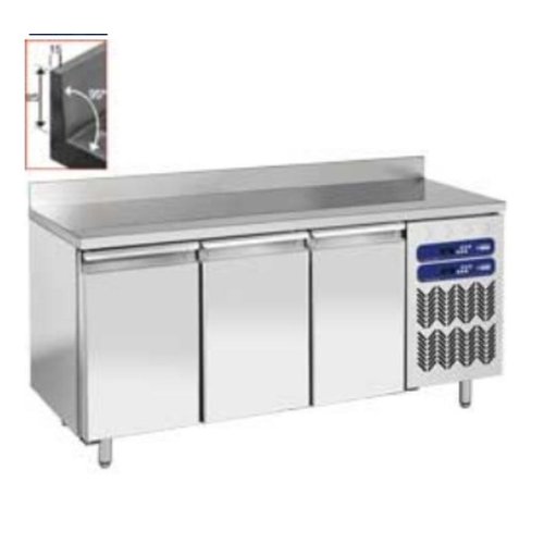  HorecaTraders Stainless Steel Workbench with Fridge / Freezer Combination | 3 Doors | Splash surround - 1809x700x (h) 880 / 900mm 