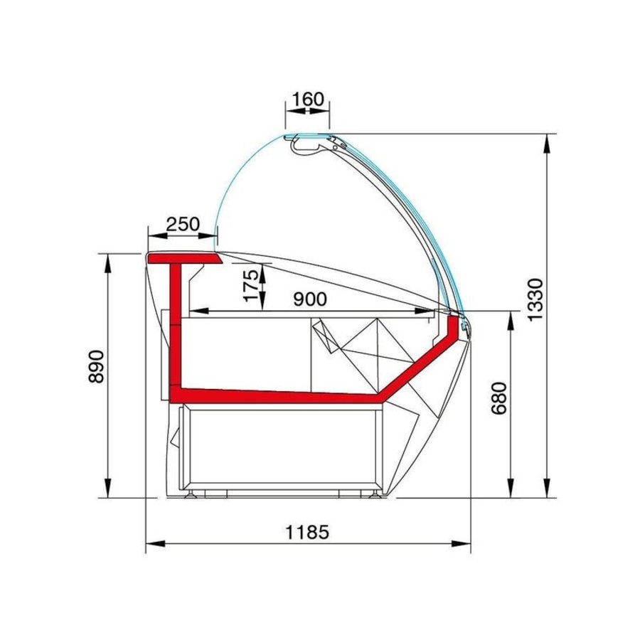 Verlichte Koeltoonbank | MAJOR 1955 VCA | 195,5x118,5x(H)133cm