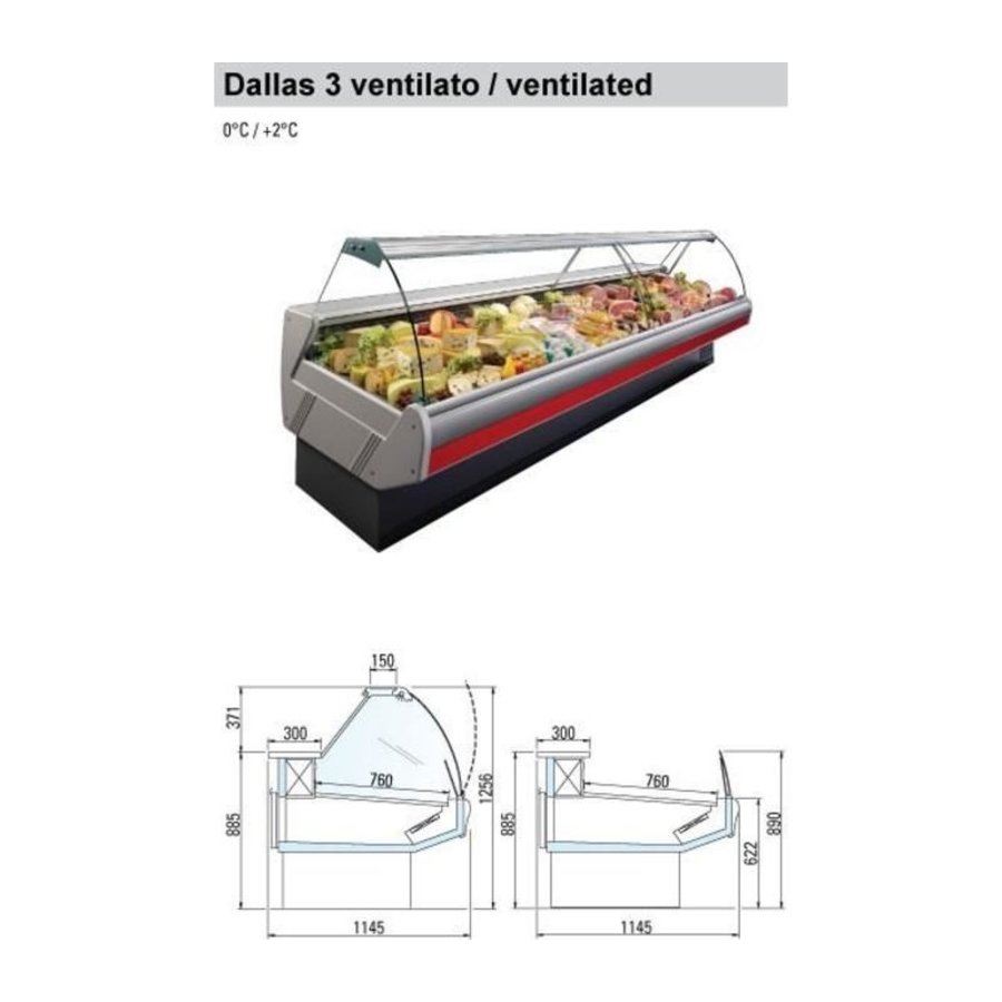 Koeltoonbank met Verlichting | Marmeren Werkblad | DALLAS/3 VC 3750 | Arneg | 383x114,5x(H)125,6cm