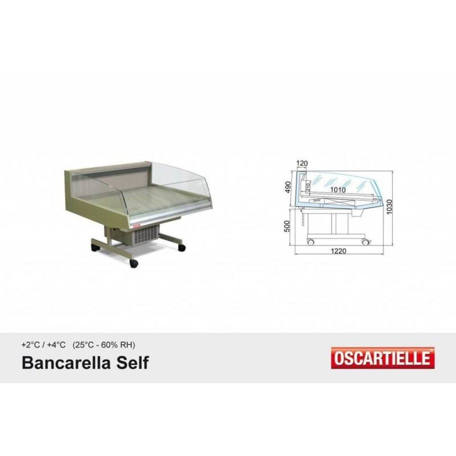 Koeltoonbank | BANCARELLA SELF 125 | Self Service | 4 Zwenkwielen waarvan 2 Geremd | 128,8x122x(H)103cm