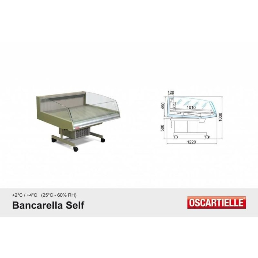 Vitrine réfrigérée | BANCARELLA SELF 125 | Libre-service | 4 roulettes pivotantes dont 2 avec freins | 128,8 x 122 x (H) 103 cm