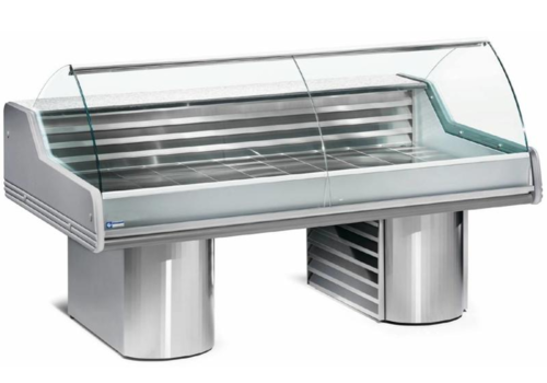  HorecaTraders Vitrine Comptoir Poisson | Plan de travail en granit | Réfrigéré 0 / +2 ºC | 200x119,5x(h)117,5cm 