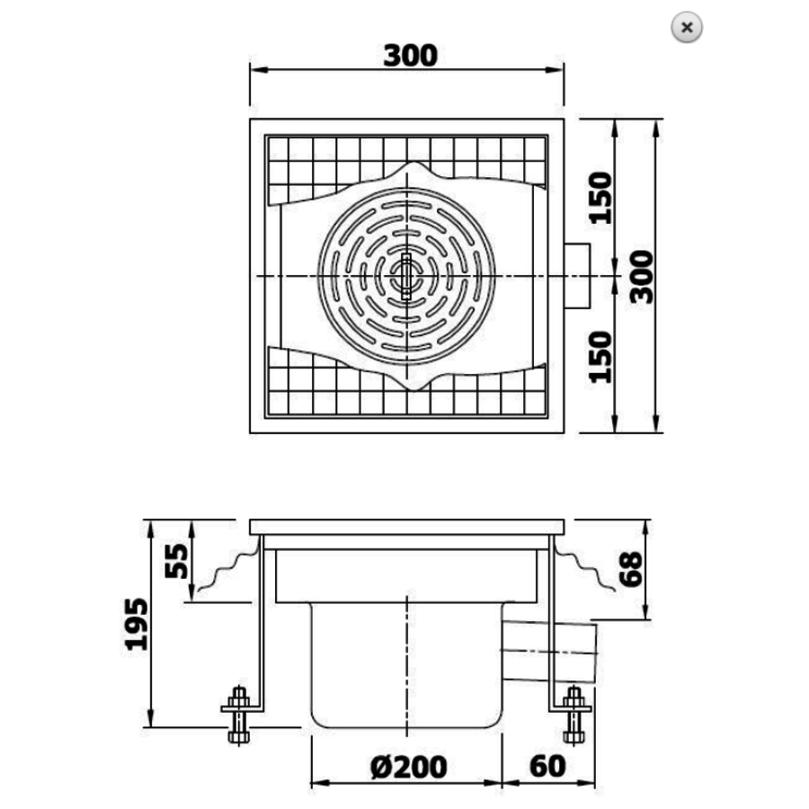 Stainless steel floor drain 30 x 30 x 19.5 cm