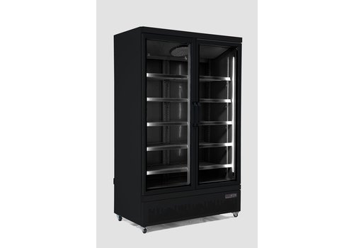  Combisteel Réfrigérateur 2 portes vitrées | acier inoxydable | 1000 L | Noir à l'intérieur et à l'extérieur 