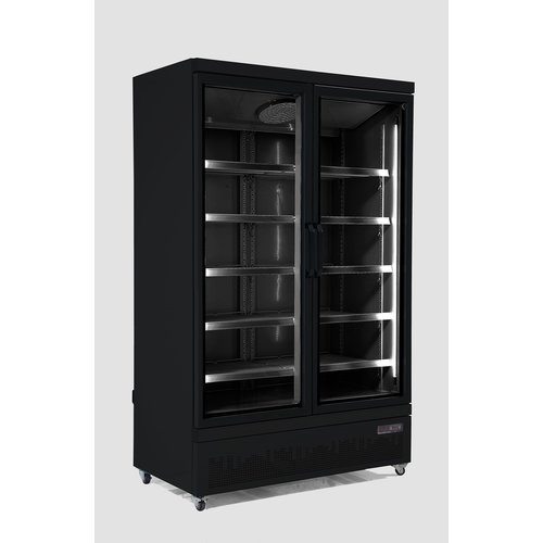  Combisteel Réfrigérateur 2 portes vitrées | acier inoxydable | 1000 L | Noir à l'intérieur et à l'extérieur 