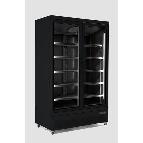  Combisteel Refrigerator 2 Glass doors | stainless steel | 1000 L | Black Inside + Outside 