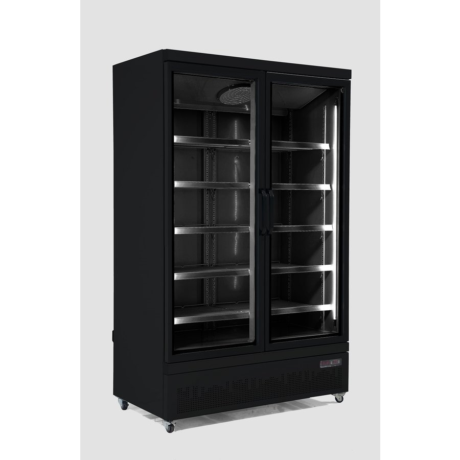 Réfrigérateur 2 portes vitrées | acier inoxydable | 1000 L | Noir à l'intérieur et à l'extérieur