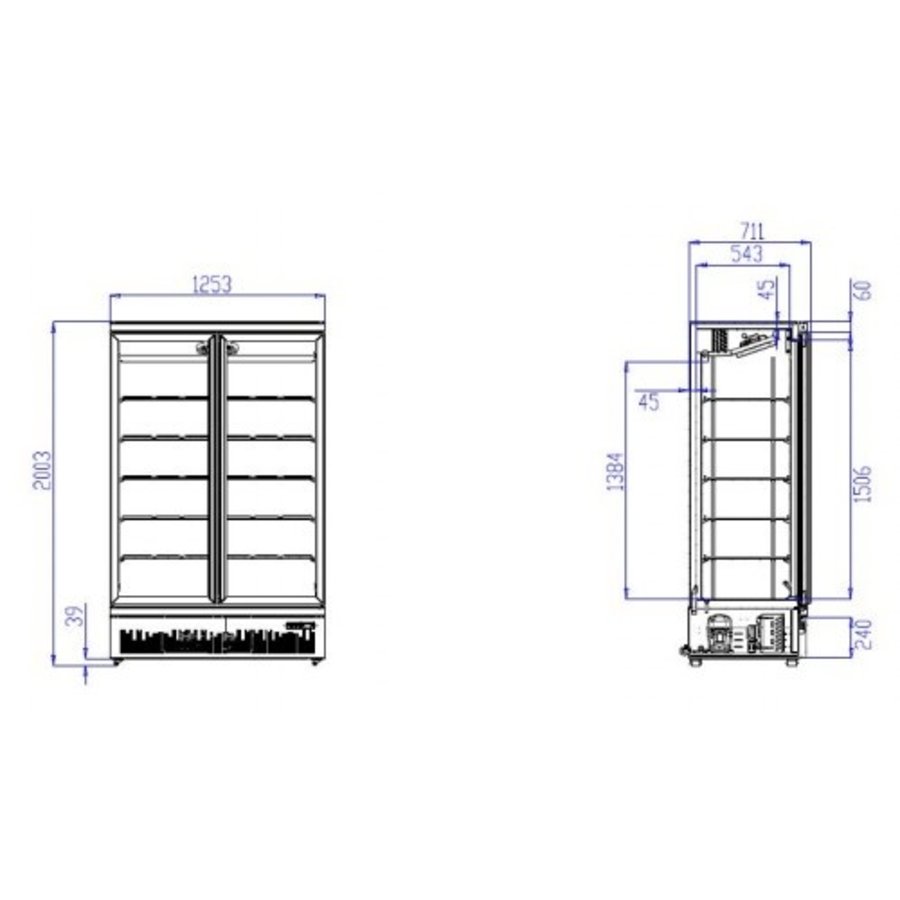 Réfrigérateur 2 portes vitrées | acier inoxydable | 1000 L | Noir à l'intérieur et à l'extérieur