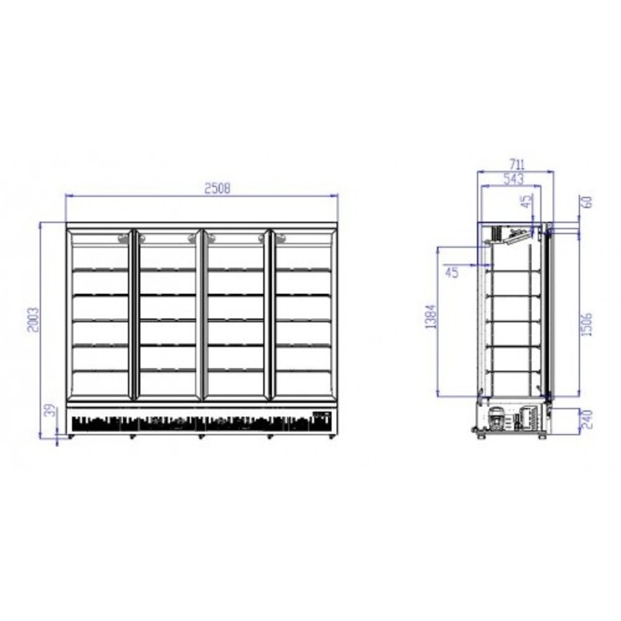 Fridge 4 Glass doors | 2025 Liter | stainless steel | Black inside + outside