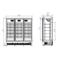 Vrieskast 3 Glasdeuren | 1450 Liter | RVS | Zwarte binnen- en buitenkant