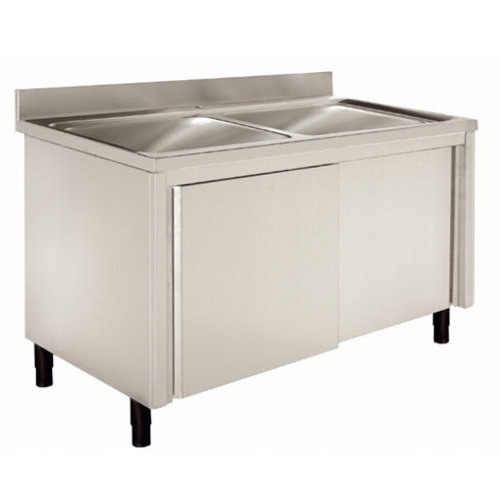 HorecaTraders Sink with base cabinet | stainless steel | 120(l)x60(w)x90(h) cm | 3 Types 