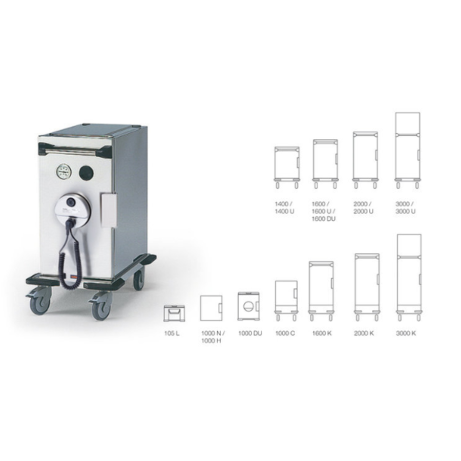 Chariot chauffant Thermoport 1400 U | Convient pour GN 1/1 20cm | 49,2x76,9x79,3cm | Disponible avec CHECK
