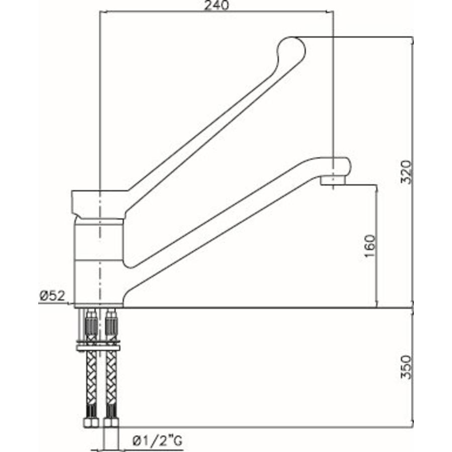 Robinet mitigeur coude fonctionnement 30 litres/min.
