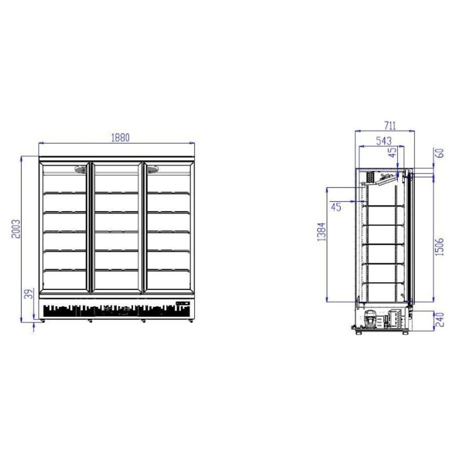 Réfrigérateur 3 portes vitrées | 188 x 71 x 199,7 cm