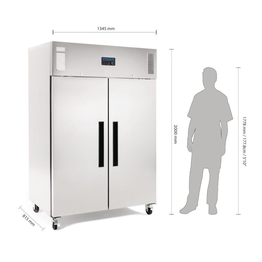 Congélateur 2 portes | acier inoxydable | 1200 litres | Convient pour GN 2/1