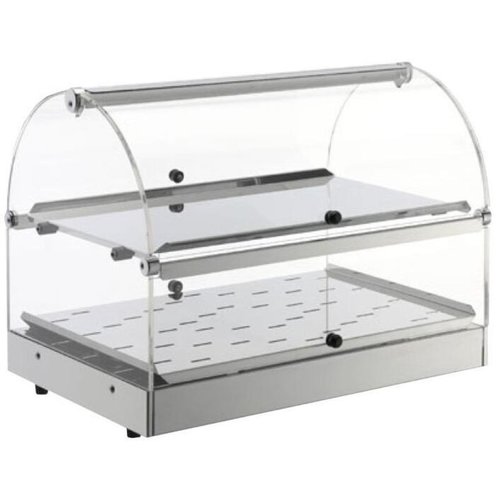  HorecaTraders Hot display case stainless steel 2 levels - opening on both sides - 50x35x (h) 38 cm 