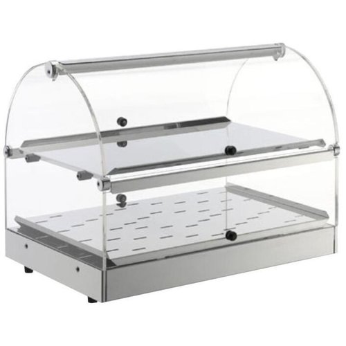  HorecaTraders Warmhoudvitrine RVS 2 Niveau's - Opening aan beide Kanten - 50x35x(h)38 Cm 