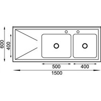 Stainless steel sink | 2 Bins Right | 150x60x90 cm