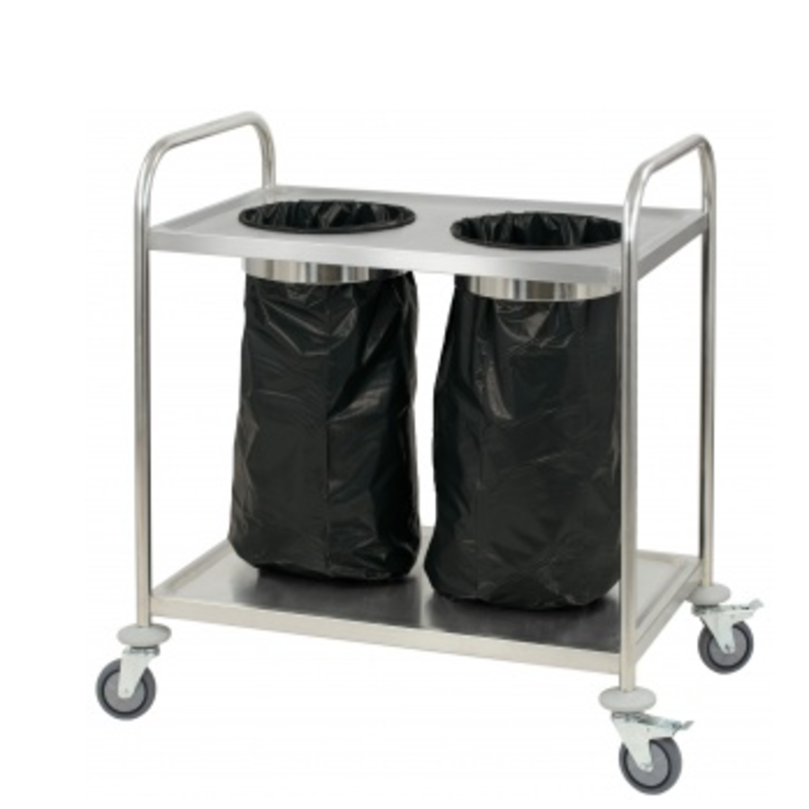 Chariot de service avec support pour poubelle | Acier inoxydable