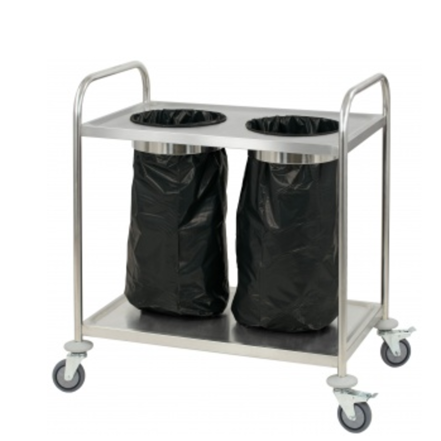 Serving trolley with trash can | Stainless steel