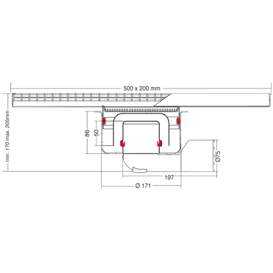 Drain well Stainless steel 500 L x 200 B mm