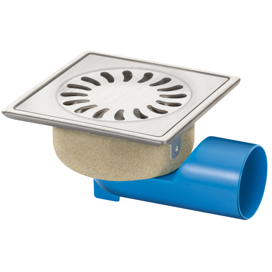 Drain brossé | acier inoxydable | 126 X 126 mm | Incl. Peau de sable