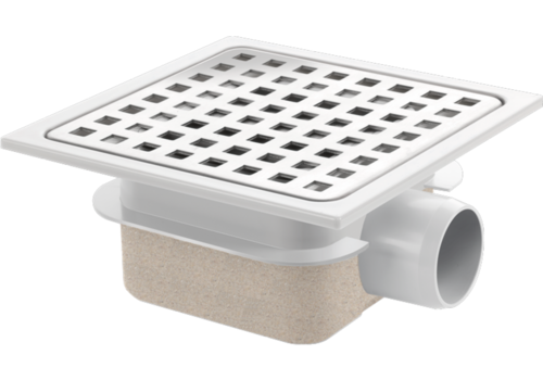  HorecaTraders Fosse de drainage | Boîtier de puits en ABS | Grille en acier inoxydable | 150 x 150 mm | Incl. Connexion 