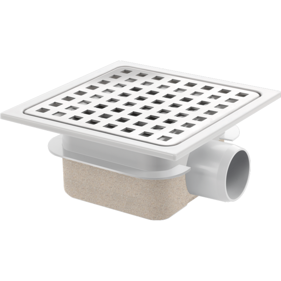 Fosse de drainage | Boîtier de puits en ABS | Grille en acier inoxydable | 150 x 150 mm | Incl. Connexion