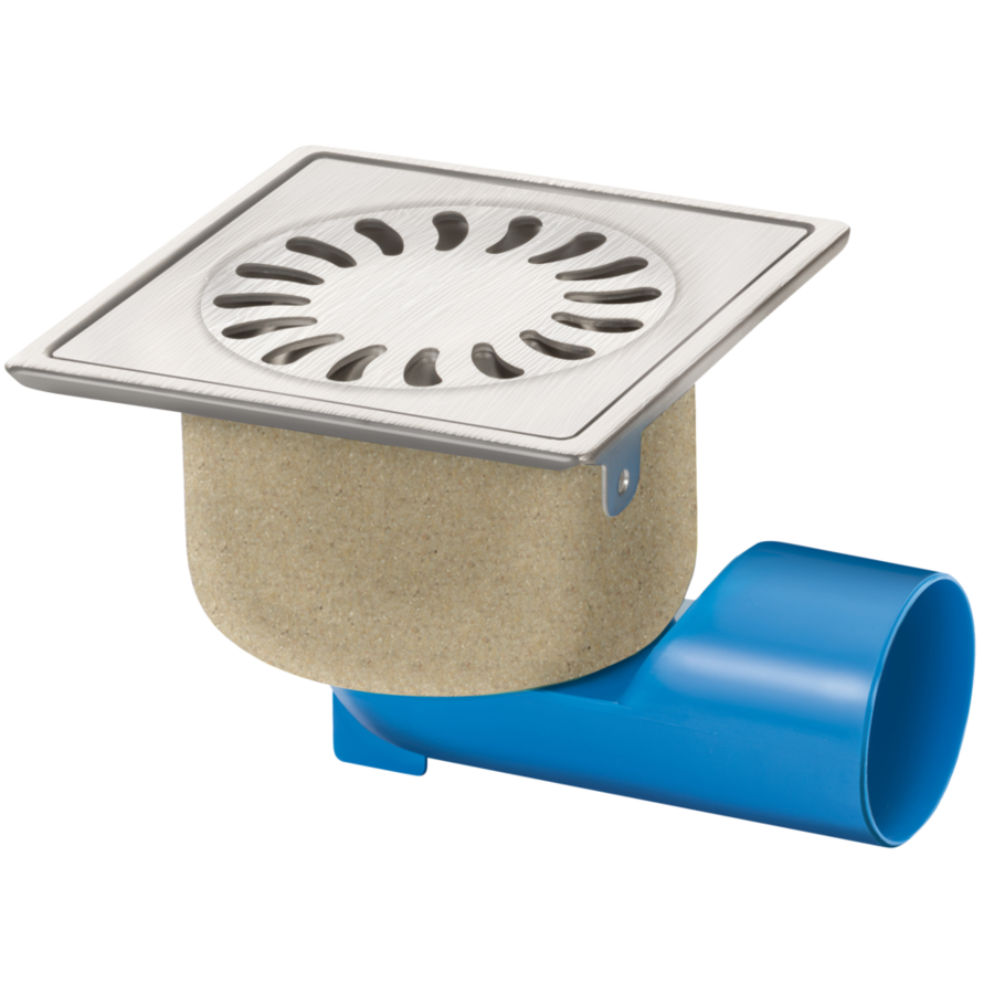 Drain brossé | acier inoxydable | 126 X 126 mm | Incl. Peau de sable