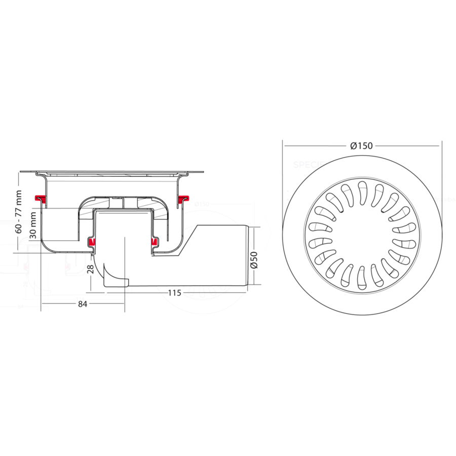 Afvoerput | RVS | Zandhuid | ø 150 mm