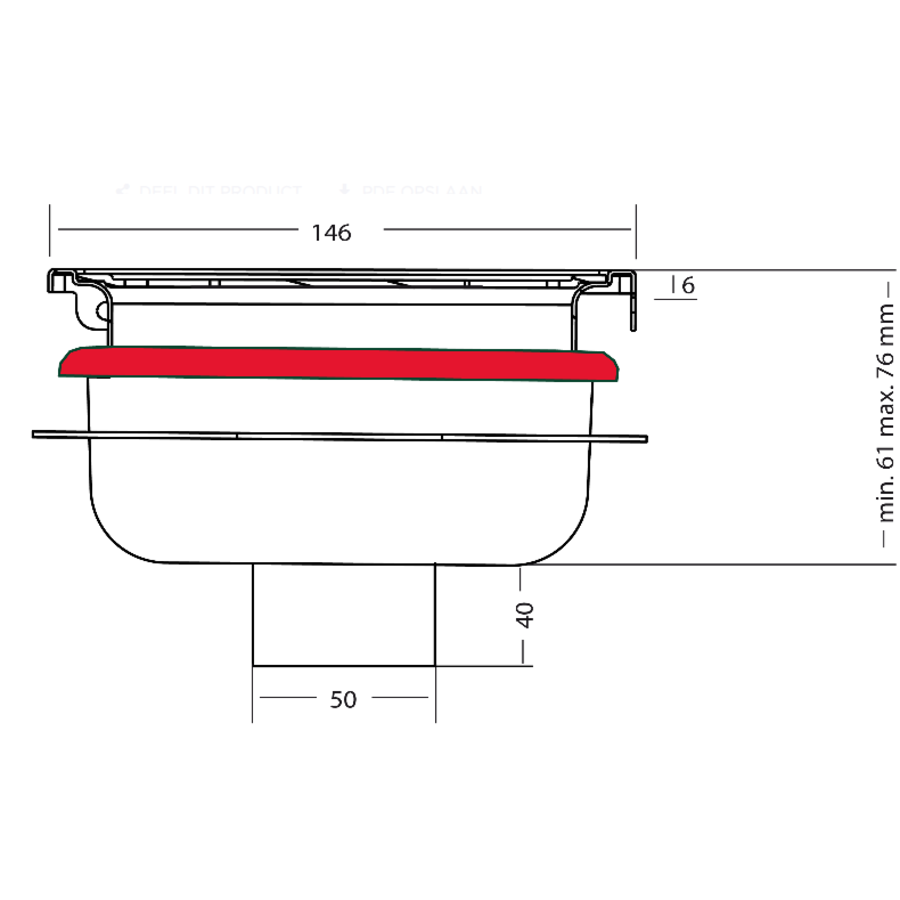 Afvoerput | RVS | Zandhuid | 146 x 146 mm