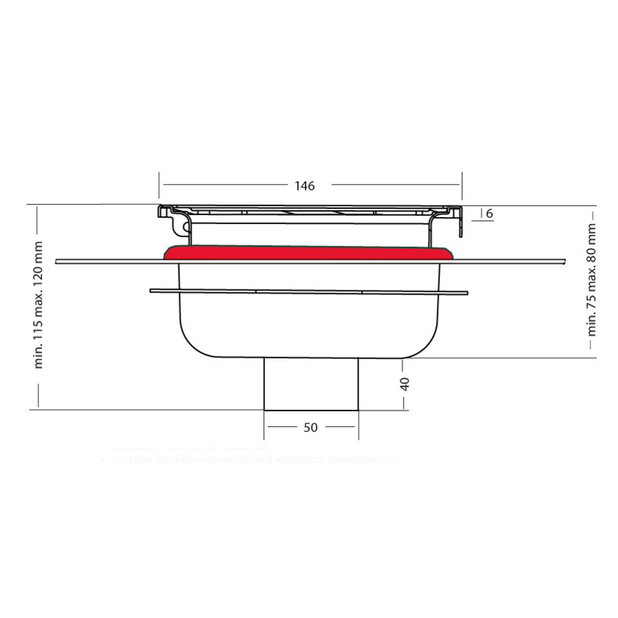 Drain well Stainless steel Sand skin 146 x 146 mm