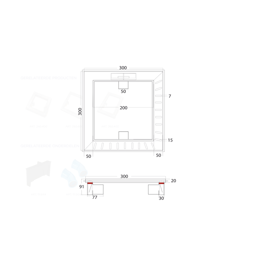 Floor drain | Square Stainless steel 300 x 300 mm