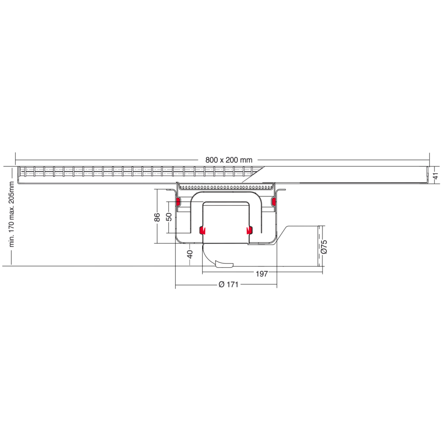 Caniveau de drainage en acier inoxydable pour l'hôtellerie | 800 mm